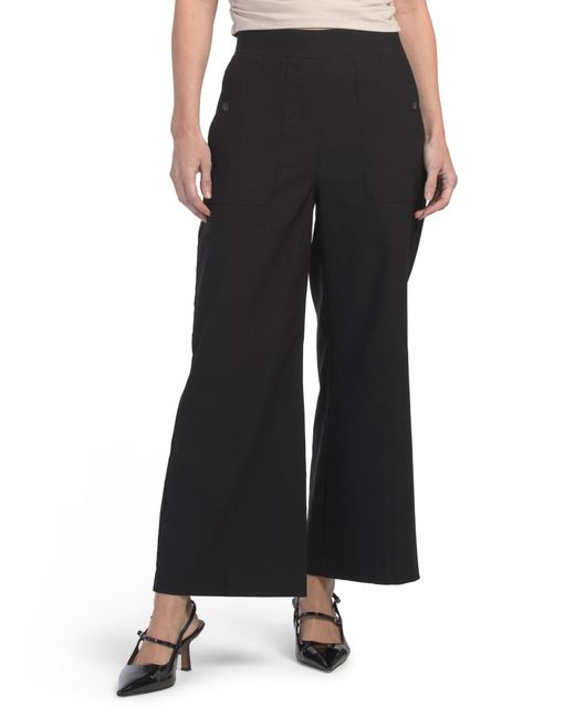 Tj Maxx Black Wide Leg Ankle Pants With Matte Horn Buttons For Nylon/Spandex/Rayon