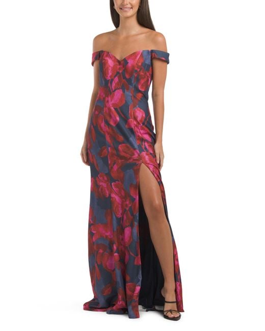Tj Maxx Red Off The Shoulder Floral Gown For Polyester