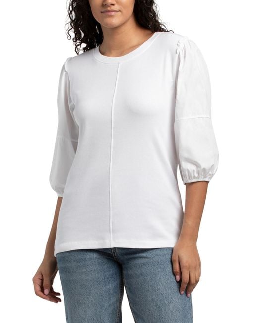 Tj Maxx White Ribbed Poplin Top For Spandex/Cotton
