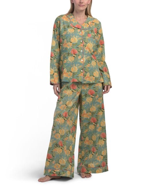 Tj Maxx Green Cotton Floral Pajama Set For