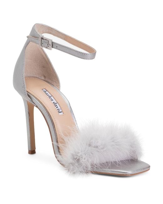 Tj Maxx White Leather Esquire Faux Feather Heeled Sandals For