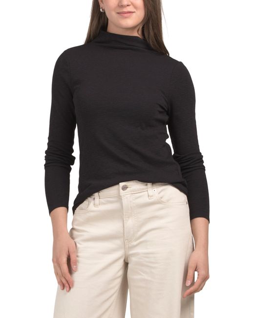 Tj Maxx Black Slub Knit Basic Top For Modal/Cotton