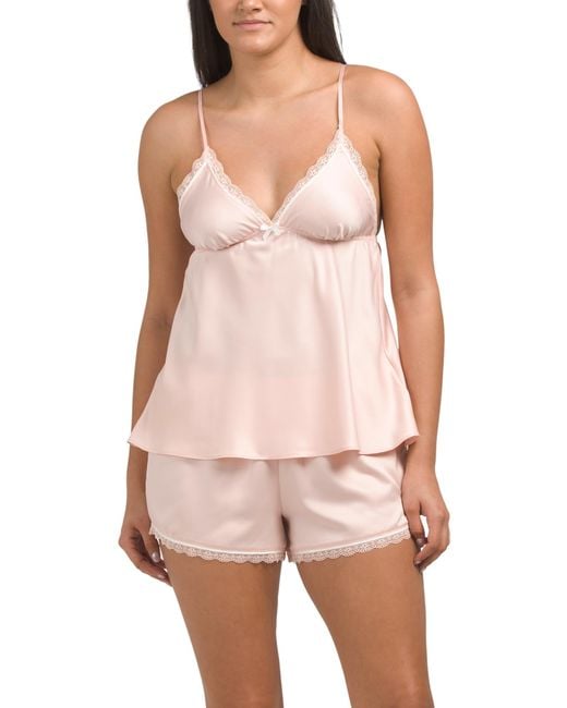Tj Maxx Pink Kendra Charmeuse Camisole And Shorts Set With Lace Trim For Polyester