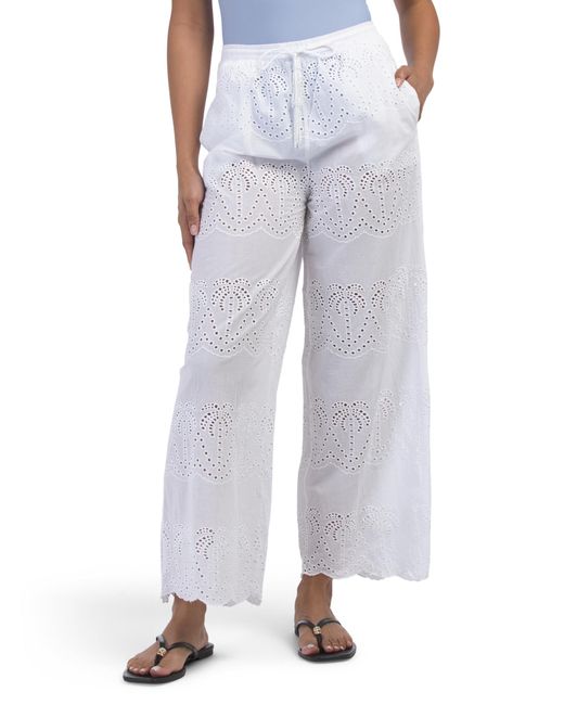 Tj Maxx Blue Palm Eyelet Cover-Up Pants For Cotton