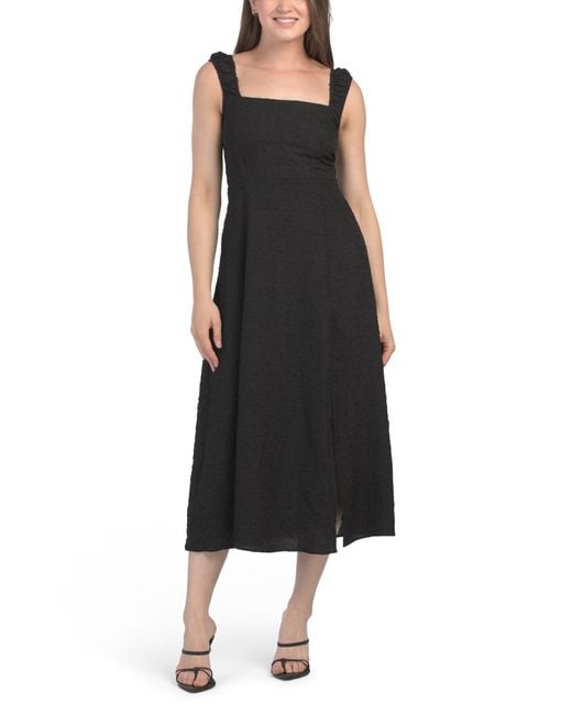 Tj Maxx Black Crinkle Shoulder Midi Dress For Polyester