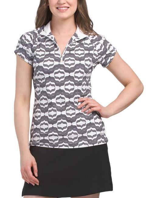 Tj Maxx White Upf 30 Short Sleeve Quarter Zip Print Top For Spandex/Polyester