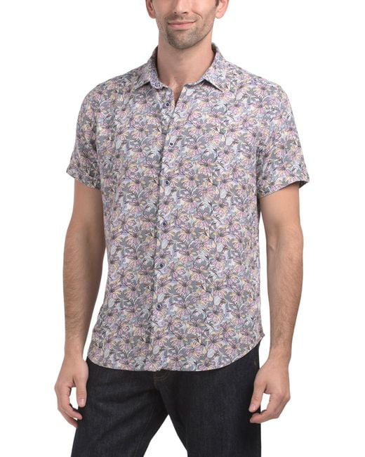 tj maxx dress shirts TJ Maxx Linen Blend Silverman Short Sleeve Shirt For Linen/Viscose in Gray  for Men