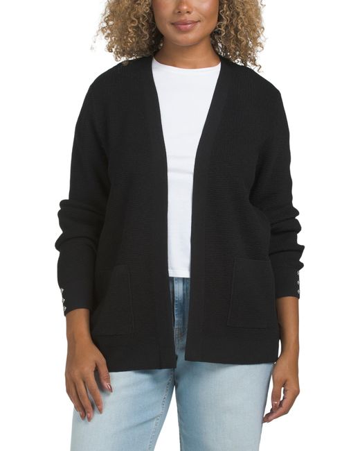 Tj Maxx Black Waffle Stitch Cardigan, Polyester/Viscose
