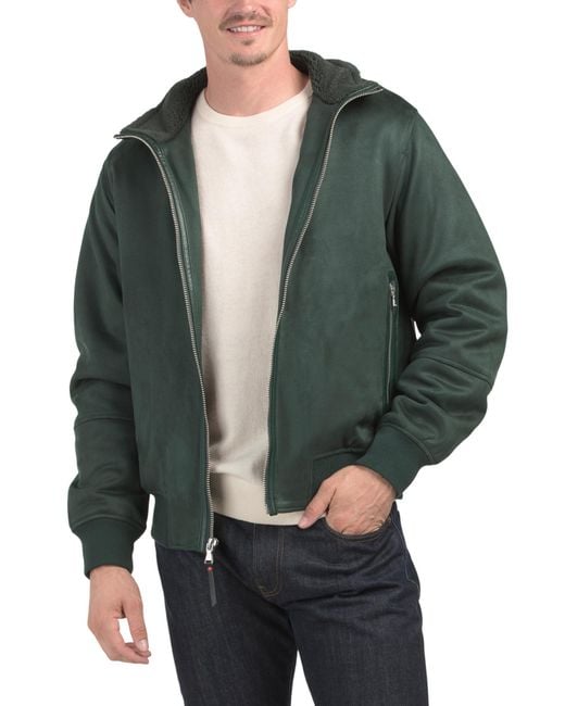 Tj Maxx Green Faux Suede Bomber Jacket For Polyester/Leather/Suede for men