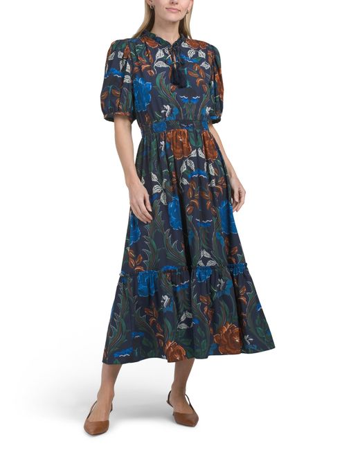 tjmaxx dresses TJ Maxx Women's Blue Printed Maxi Dress For Spandex/Rayon