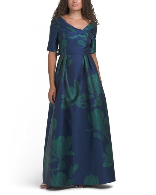 Tj Maxx Blue Coco Three-Quarter Sleeve Floral Mikado Gown For Polyester