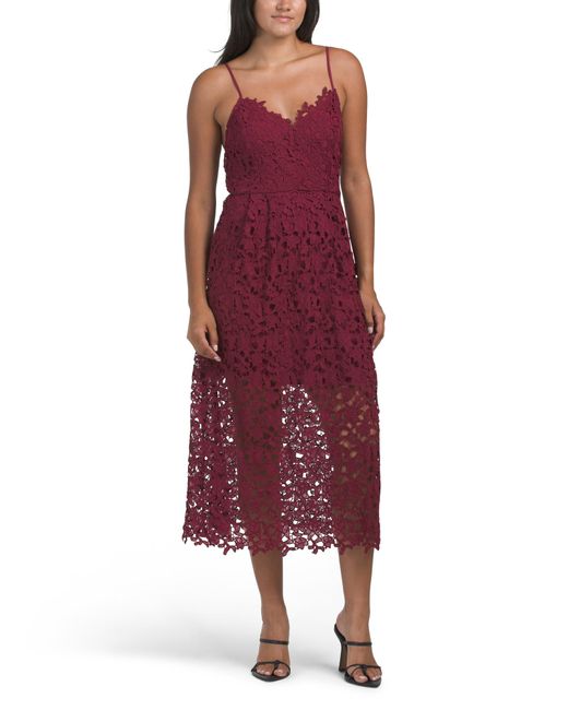 Tj Maxx Red Lace A-Line Midi Dress For Polyester/Rayon