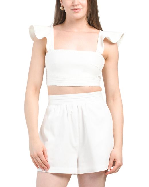 Tj Maxx White Linen Blend Lanna Embroidered Crop Top For Cotton/Linen