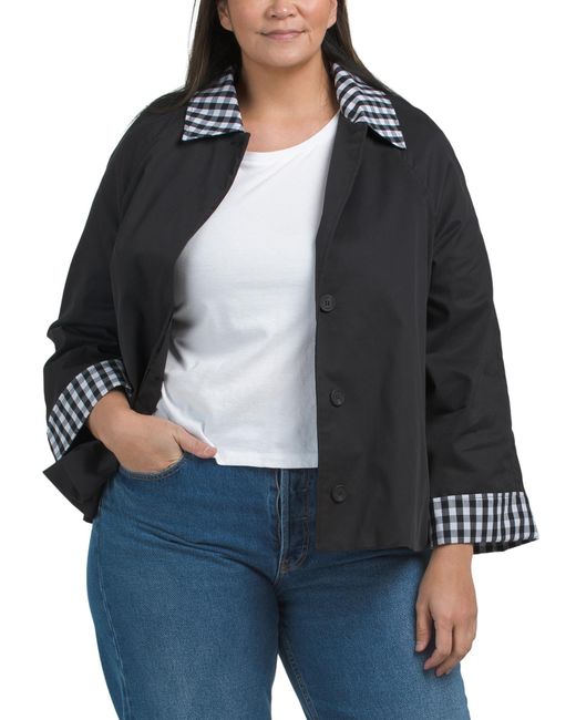 Tj Maxx Gray Plus Swing Jacket With Gingham Trim For Cotton/Polyester