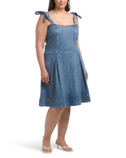 TJ Maxx Plus Memphis Denim Dress With Bow Detail For Spandex/Cotton in Blue