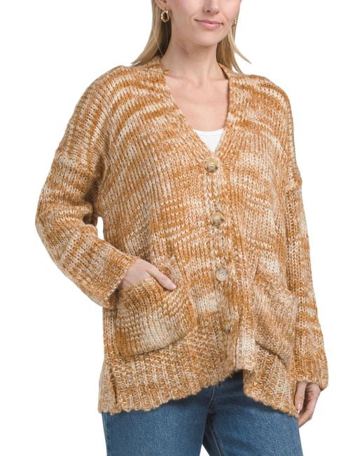 TJ Maxx Marled Knit Pocket Front Cardigan, Acrylic in Natural Lyst