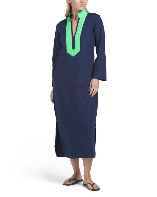Tj Maxx Blue Signature Long Sleeve Caftan For Cotton