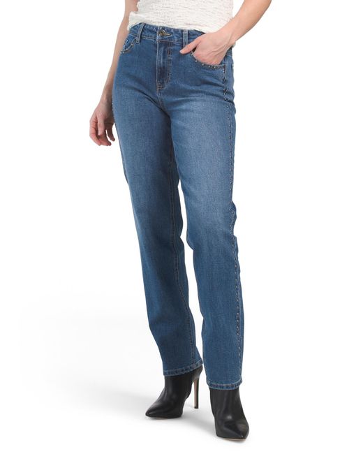Tj Maxx Blue High Waist Recycled Straight Leg Jeans With Stud Details For Spandex/Cotton/Polyester