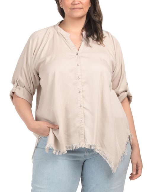 Tj Maxx Natural Plus Button Up Frayed Edge Shirt For