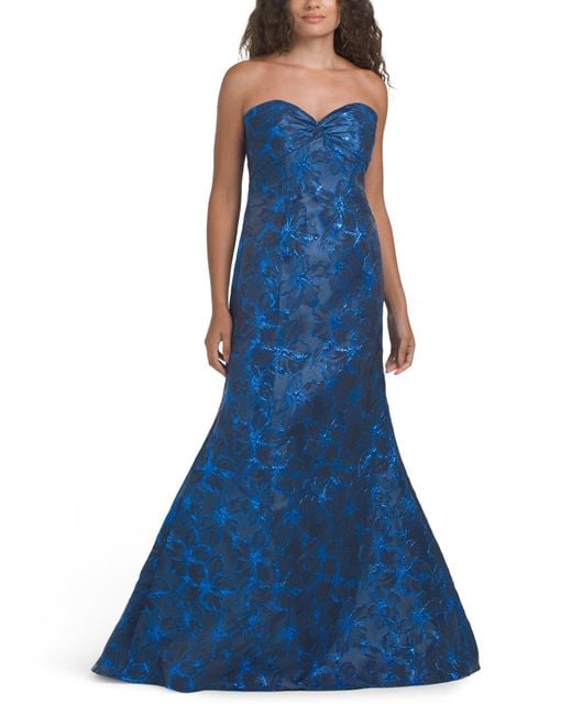Tj Maxx Blue Strapless Brocade Gown For Polyester
