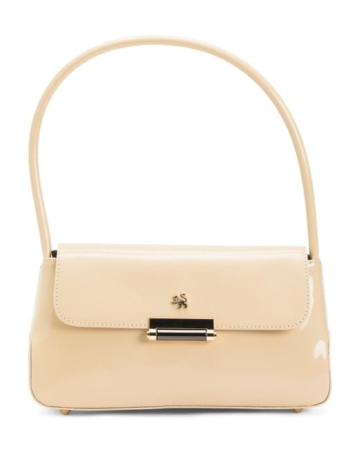 Tj Maxx Natural Patent Leather Baguette Shape Satchel, Leather