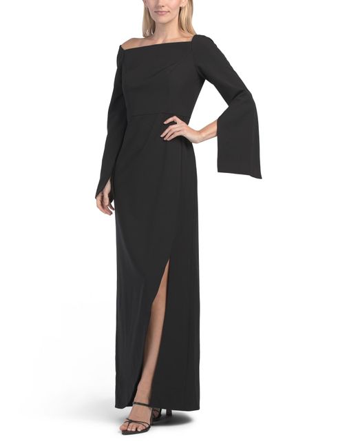 TJ Maxx Katerina Long Sleeve Gown With Slit For Spandex/Polyester in Black  | Lyst