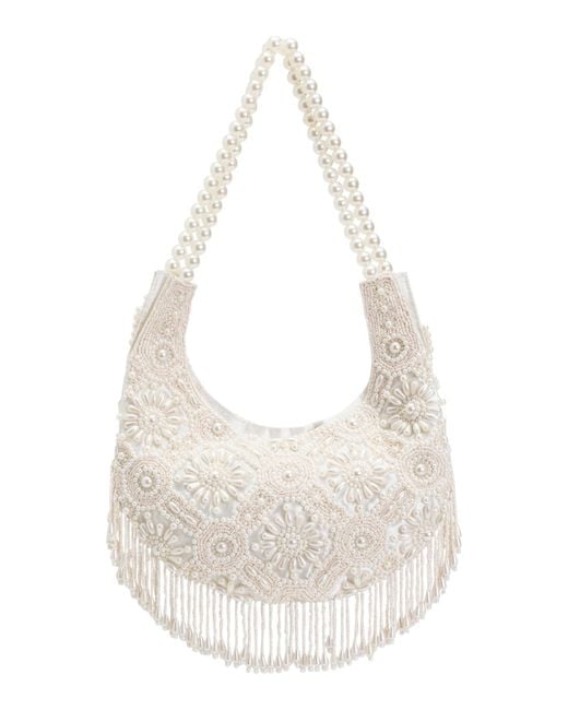 Tj Maxx White Bridal Beaded Fringe Shoulder Bag For Leather