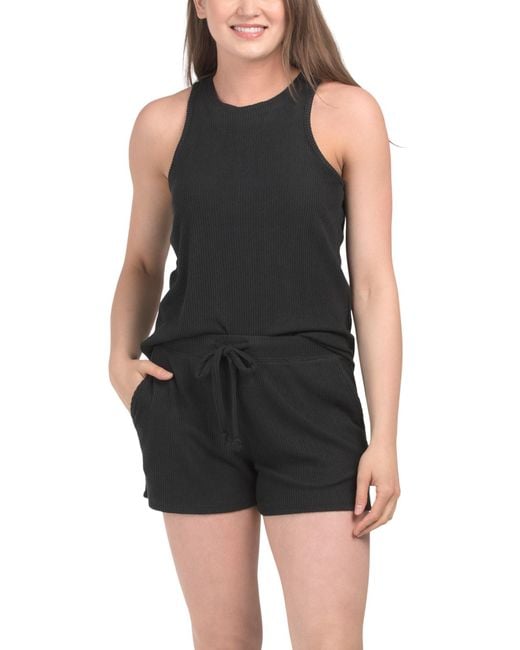 Tj Maxx Black 2Pc Ribbed Dream Racerback Shorts Set For Spandex/Polyester