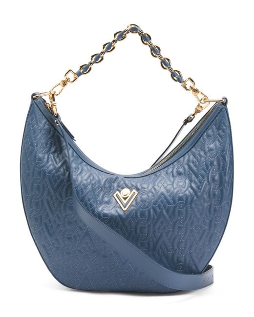 Tj Maxx Blue Leather Crescent Hobo Metal Chain Bag For Leather