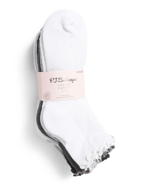 Tj Maxx White 8Pk Half Cushion Lettuce Edge Anklets Socks For Spandex/Cotton/Polyester