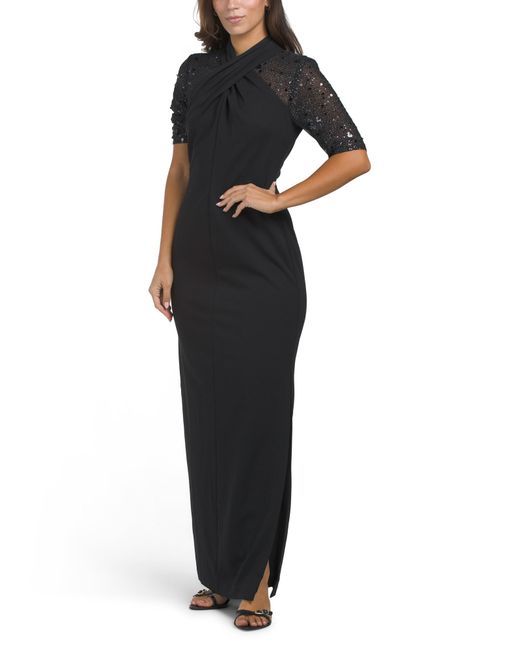 Tj Maxx Black Short Sleeve Illusion Gown For Spandex/Polyester