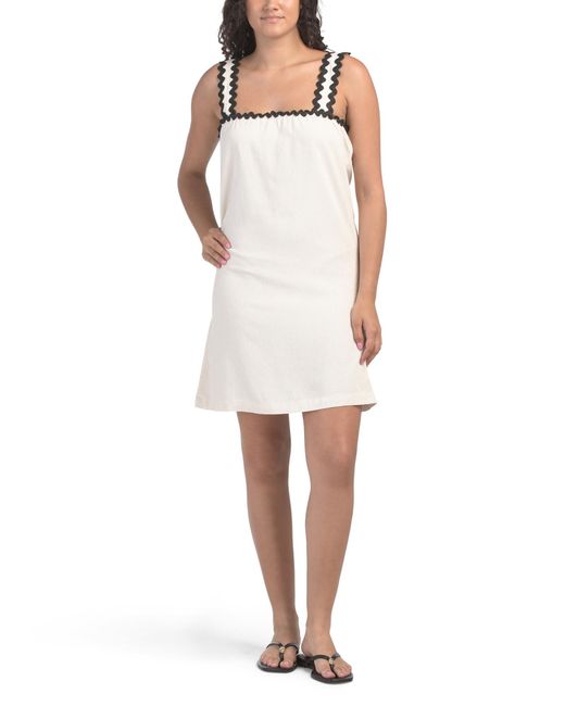 Tj Maxx White Linen Blend Ric Rac Trim Mini Tank Dress For Linen/Rayon