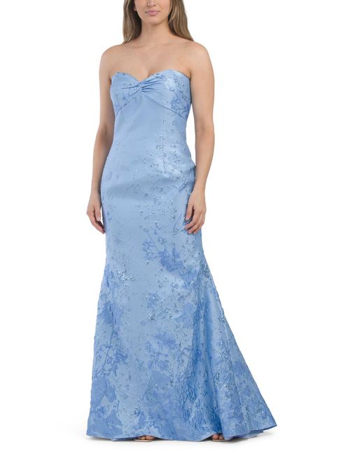 Tj Maxx Blue Strapless Jacquard Gown For Polyester