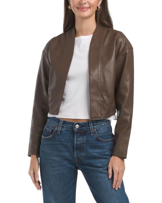 Tj Maxx Brown Cropped Faux Leather Jacket For Polyester/Leather