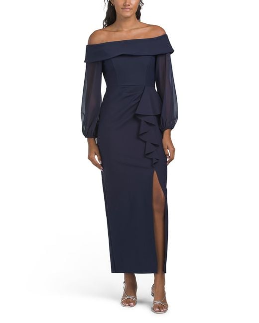 Tj Maxx Blue Petite Off The Shoulder Dress For Nylon/Spandex/Polyester
