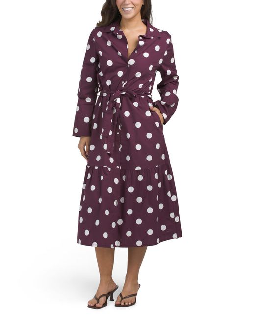 Tj Maxx Purple Long Sleeve Polka Dot Maxi Dress For Cotton
