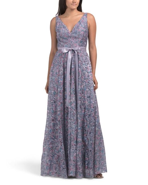 Tj Maxx Purple Sleeveless Printed Lace Gown For Polyester