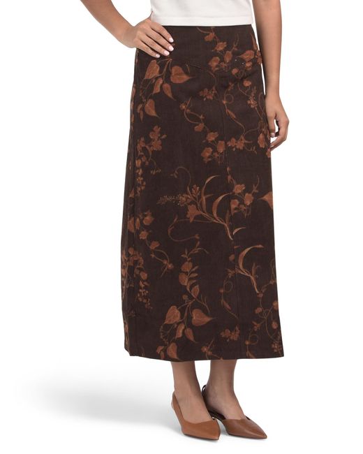 Tj Maxx Brown Printed Corduroy Skirt For Polyester