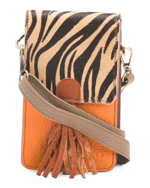 Tj Maxx Orange Leather Gia Print Phone Crossbody