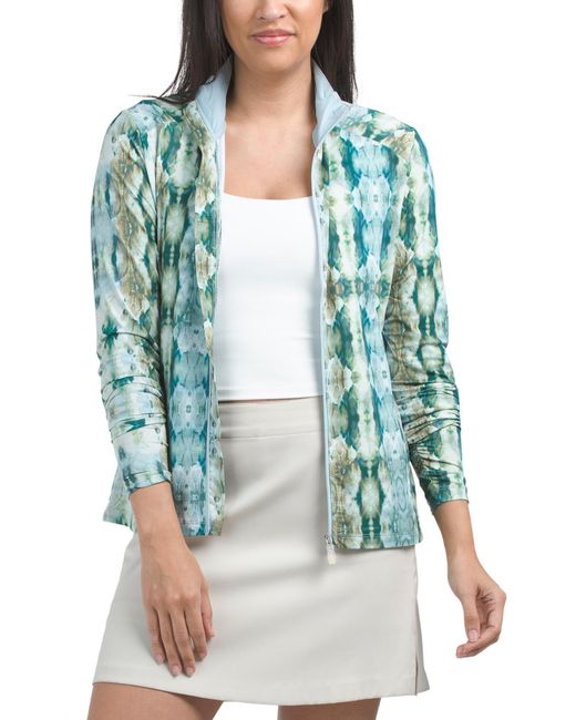Tj Maxx Green Upf 30 Long Sleeve Front Zip Jacket For Spandex/Polyester