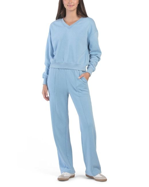 Tj Maxx Blue Washed Baby Fleece V-Neck Hoodie And Pants Set, Cotton/Polyester