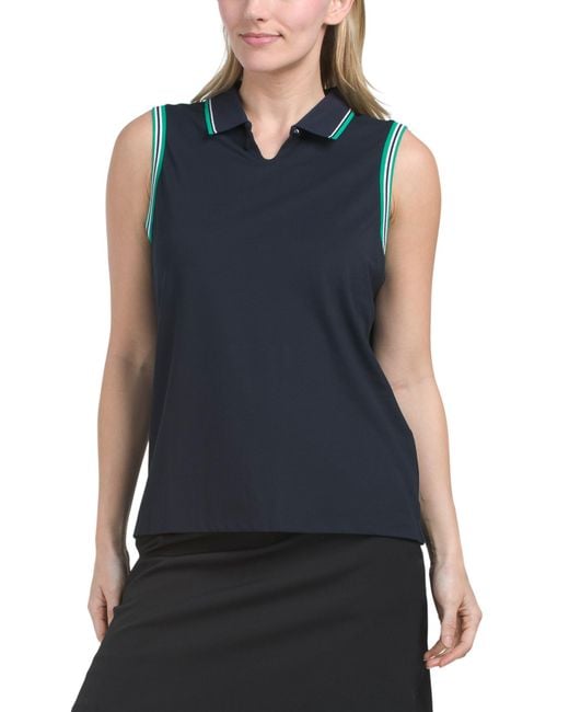 Tj Maxx Blue Pique Knit Sleeveless Keyhole Neck Top For Nylon/Spandex/Cotton
