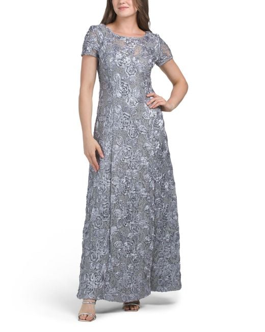 Tj Maxx Gray A-Line Rosette Gown For Nylon/Polyester/Rayon