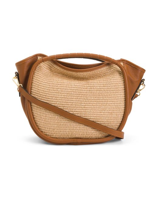 Tj Maxx Natural Leather Small Straw Satchel With Tub Handles, Leather