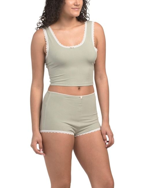 Tj Maxx Multicolor Ribbed Kiki Crop Tank Top And Shorts Pajama Set For Spandex/Rayon