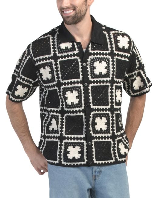 Tj Maxx Black Crocheted Sweater Knit Button Up Shirt For Acrylic for men