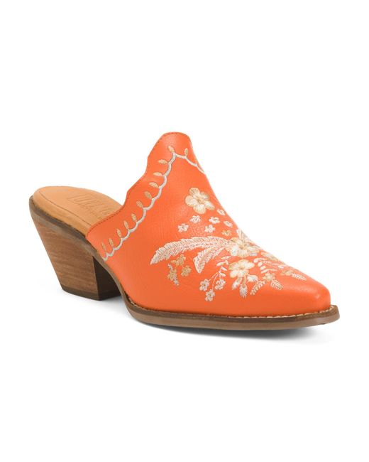 Tj Maxx Orange Leather Wildflower Embellished Heeled Mules For