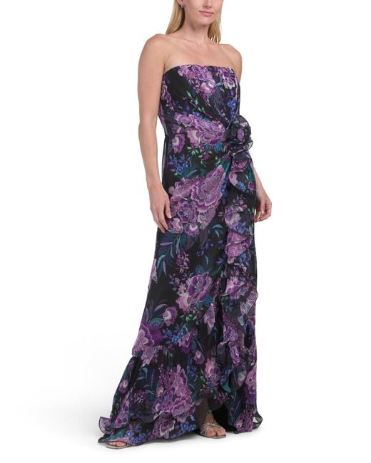tj maxx purple dresses TJ Maxx Long Sleeve Floral Lace Trim Maxi Dress For Spandex/Polyester in Purple