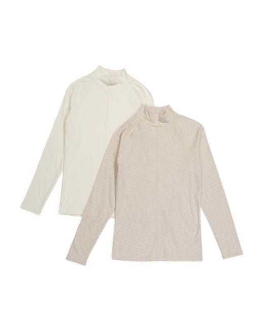 Tj Maxx White 2Pk Raglan Sleeve Mock Neck Tops For Spandex/Rayon