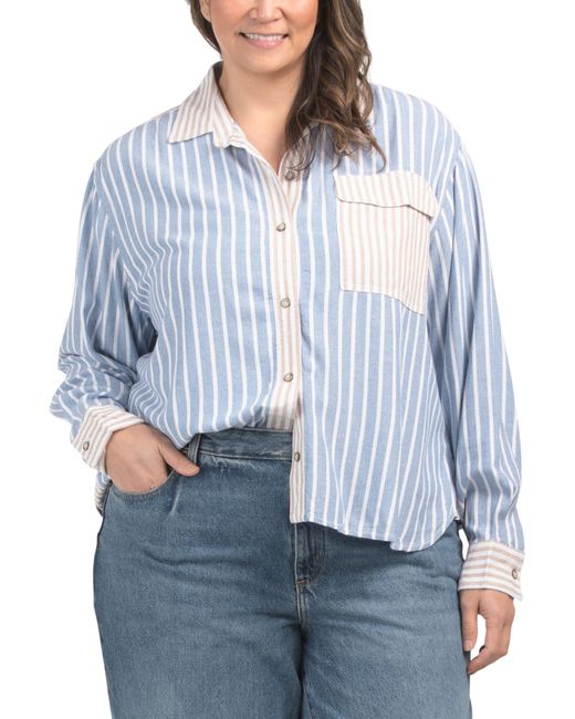 Tj Maxx Blue Plus Linen Blend Top For Linen/Rayon